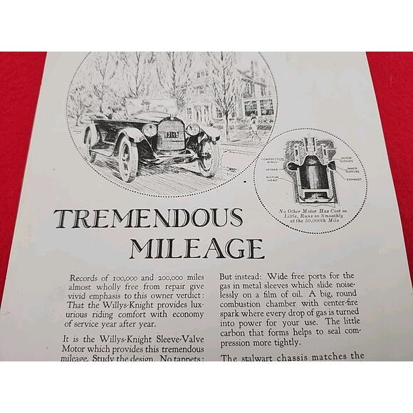 Vintage 1922 Willys-Knight: Tremendous Mileage Antique Print Ad Ephemera - Picture 3 of 7